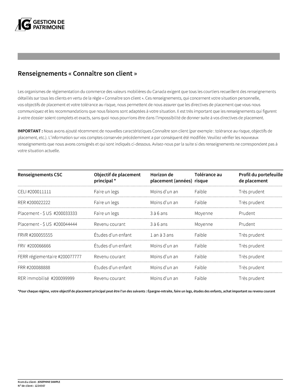 Autres renseignements qui pourraient figurer sur votre relevé :